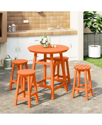 5 PC HDPE Outdoor Patio Dining Bar Table and Counter High Round Stools