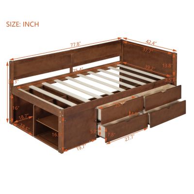 Twin Size Wood Daybed With Drawers And Shelves