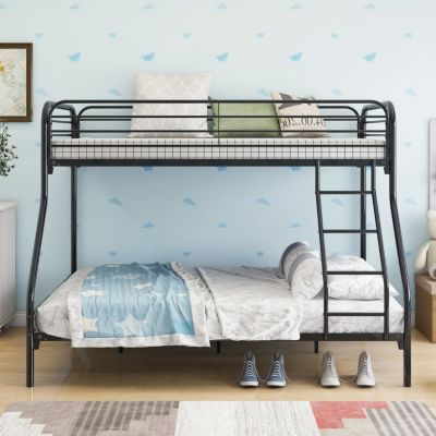 Heavy Duty Twin/Full Bunk Bed, Easy Assembly with Guardrail