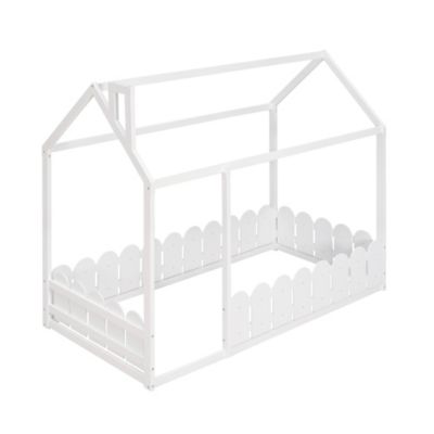 Streamdale Twin Size Wood Bed House Bed Frame With Fence, For Kids, Teens, Girl