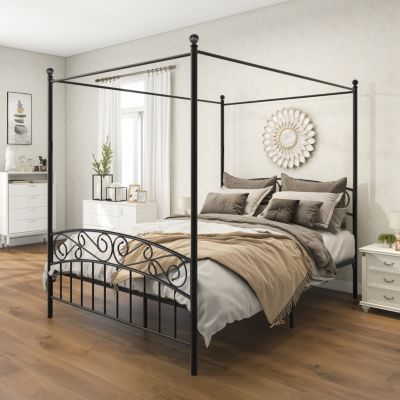 Streamdale Queen Size Metal Canopy Bed Frame With Headboard And Footboard