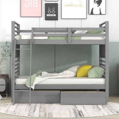 Streamdale Twin Over Twin Wood Bunk Bed With Two Drawers