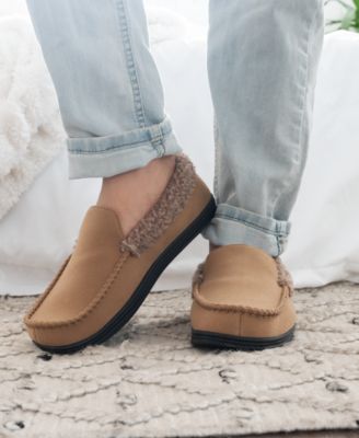 Men's Brushed Knit or Plaid Lewis Moccasin Slipper with Fleece Lining and Memory Foam 