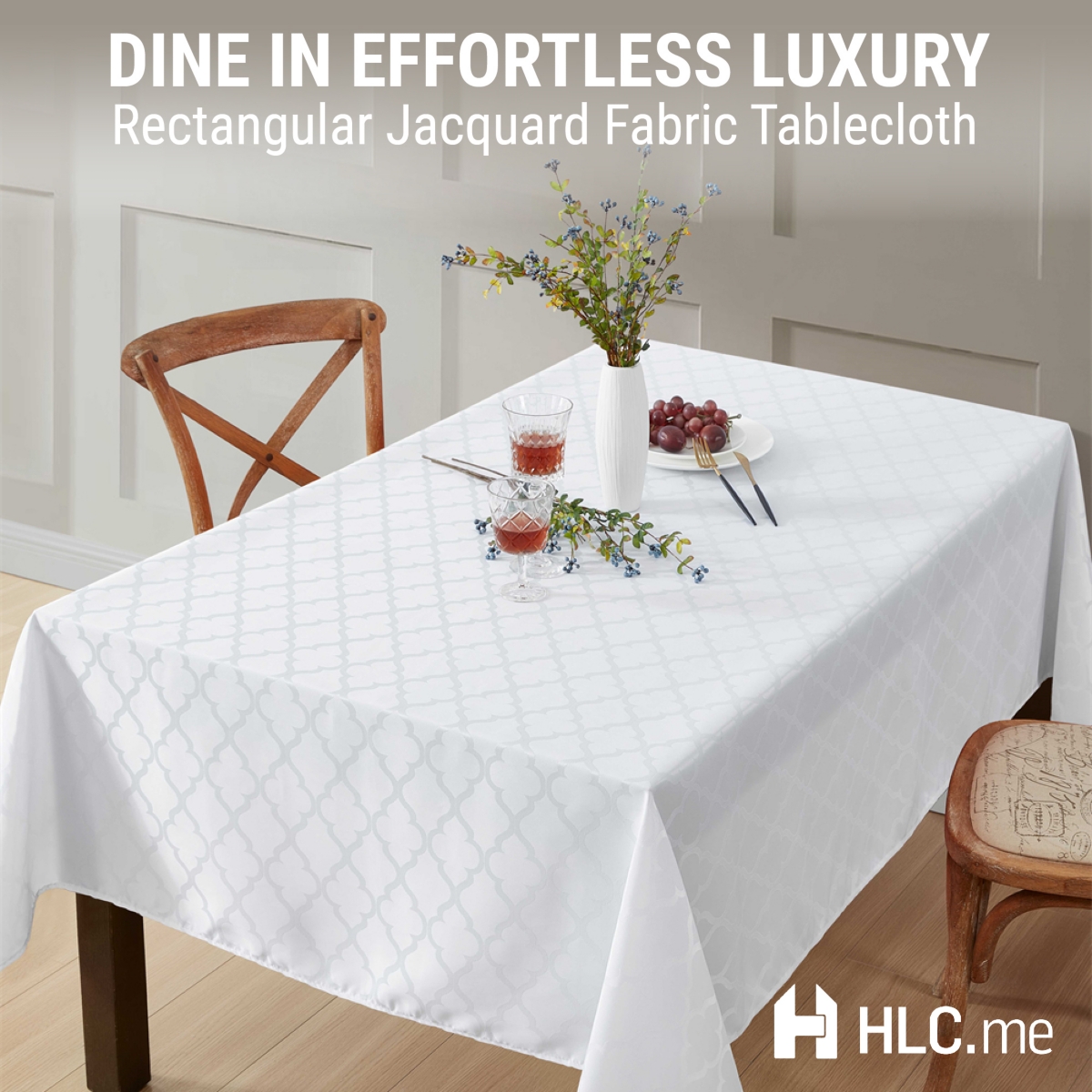 Hlc.me Modena Fabric Tablecloth, Jacquard Fabric Table Cloth for Rectangle Table, Advanced Water Resistance, Fade, Wrinkle, and Stain Resistant Table