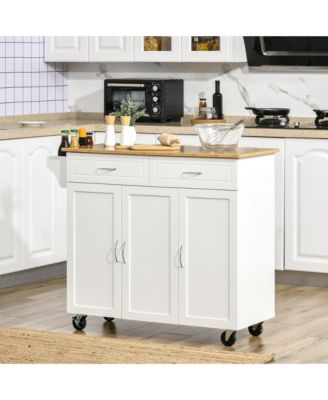 Rolling Kitchen Island Cart with Large Bamboo Countertop and 2 Drawers
