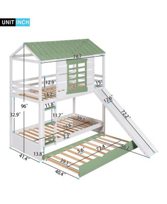 Streamdale Twin Over Twin Size House Bunk Bed With Convertible Slide And Trundle
