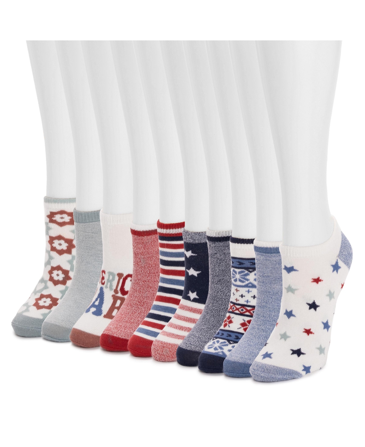Muk Luks Women's 10 Pack Low Cut Socks - 4th of july