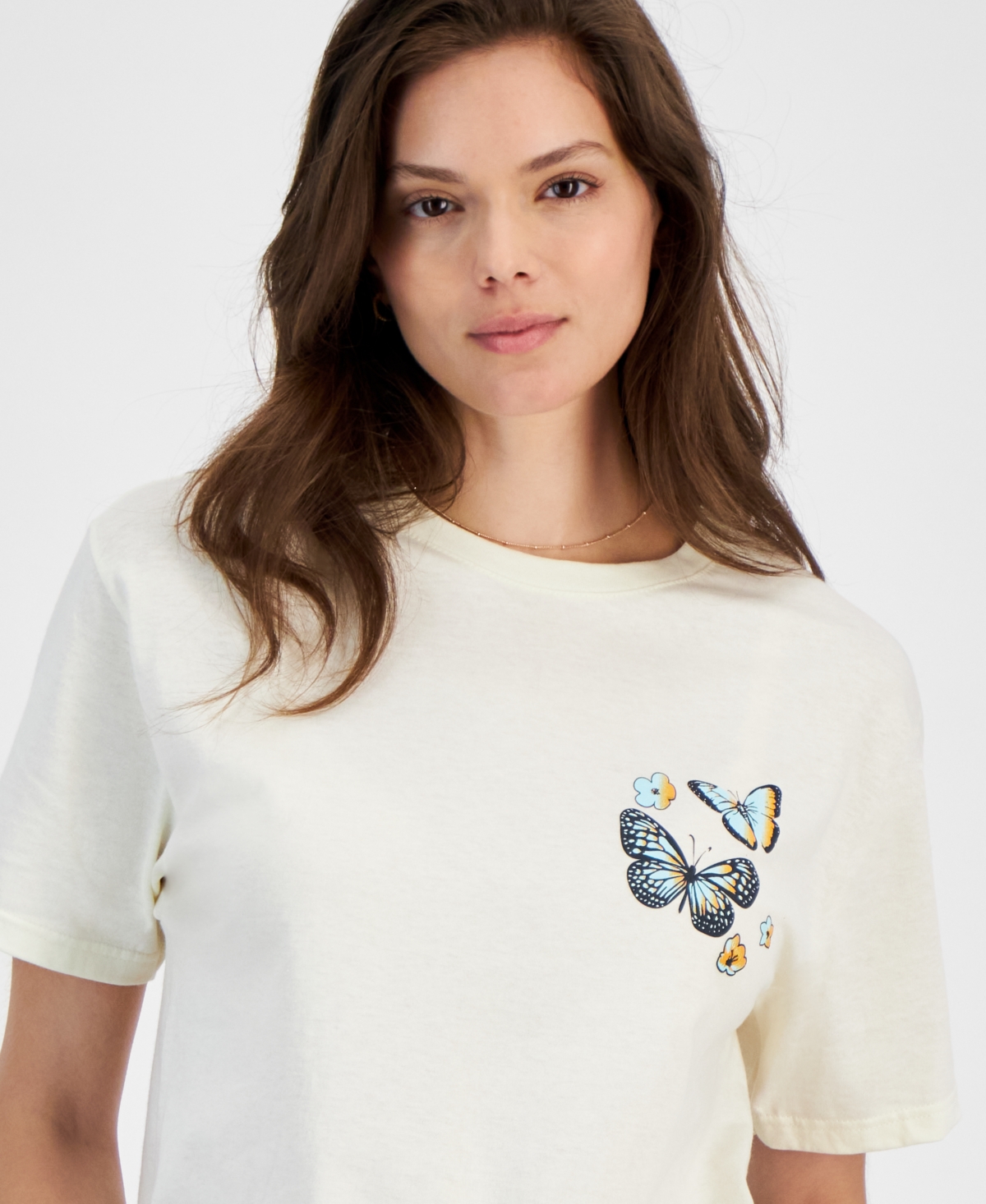 Rebellious One Juniors' Butterfly Graphic Cotton Crewneck T-Shirt