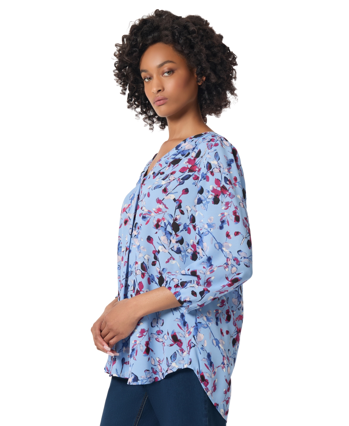 Jones New York Kelly Floral Print Top In Bluebell Multi