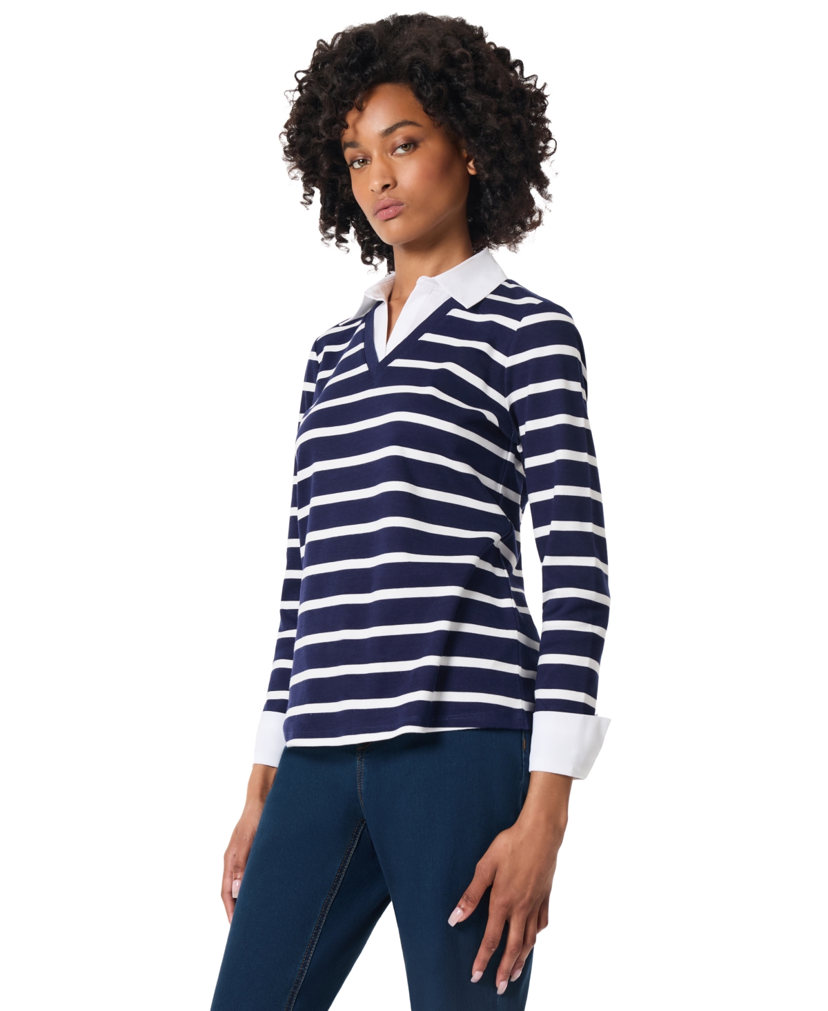 Jones New York Women's Cotton Striped Layered-Look Top