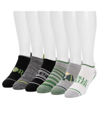 Men's 6 Pack Pickleball Ankle Socks, Black/Green, One Size