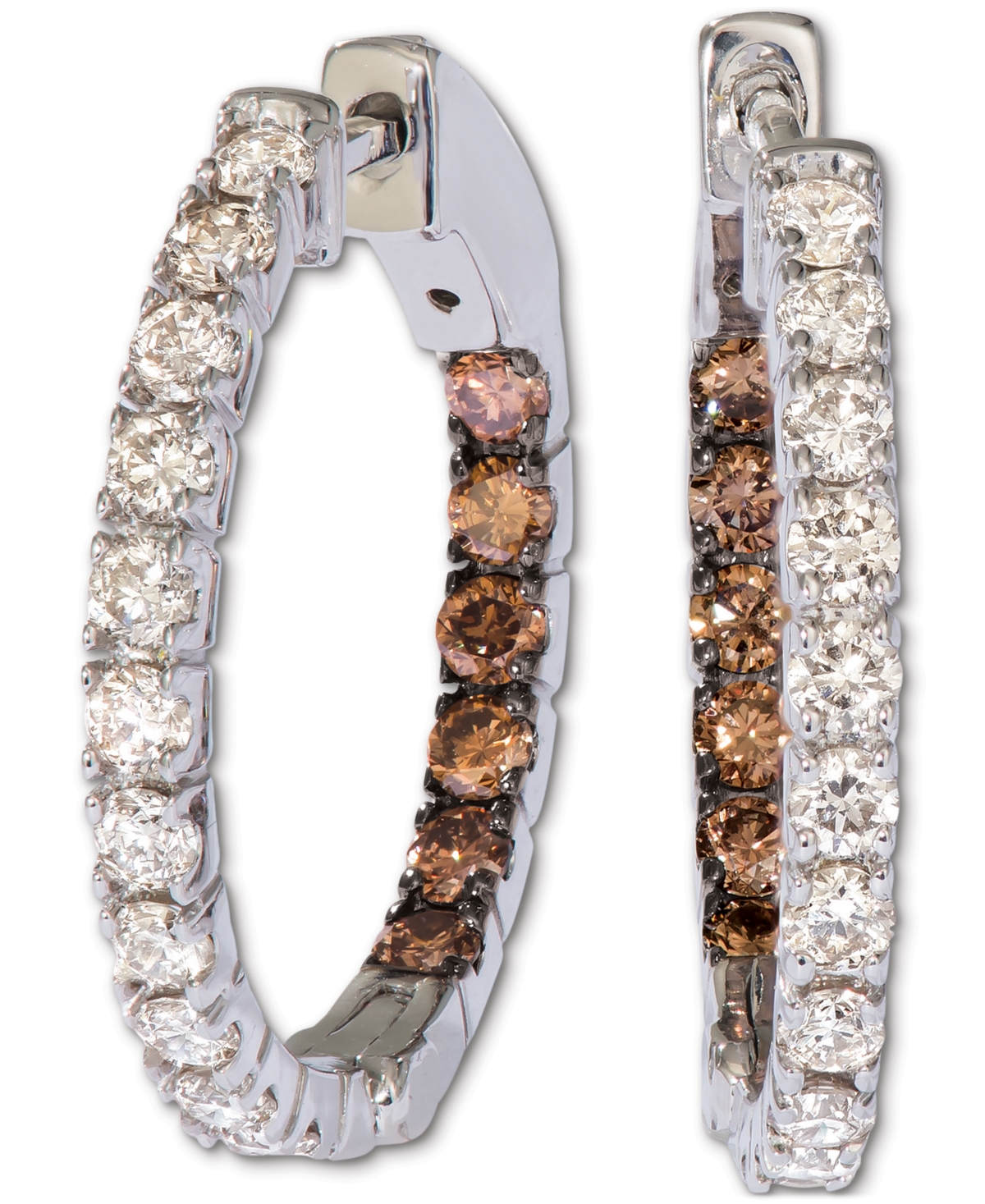 Nude Diamond & Chocolate Diamond In & Out Small Hoop Earrings (1 ct. t.w.) in 14k Gold, 0.87"
