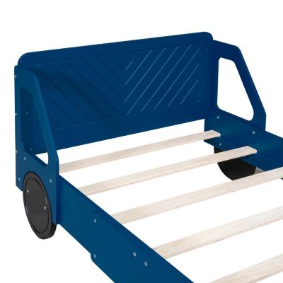 Streamdale Twin Size Car-Shaped Platform Bed With Wheels, Blue