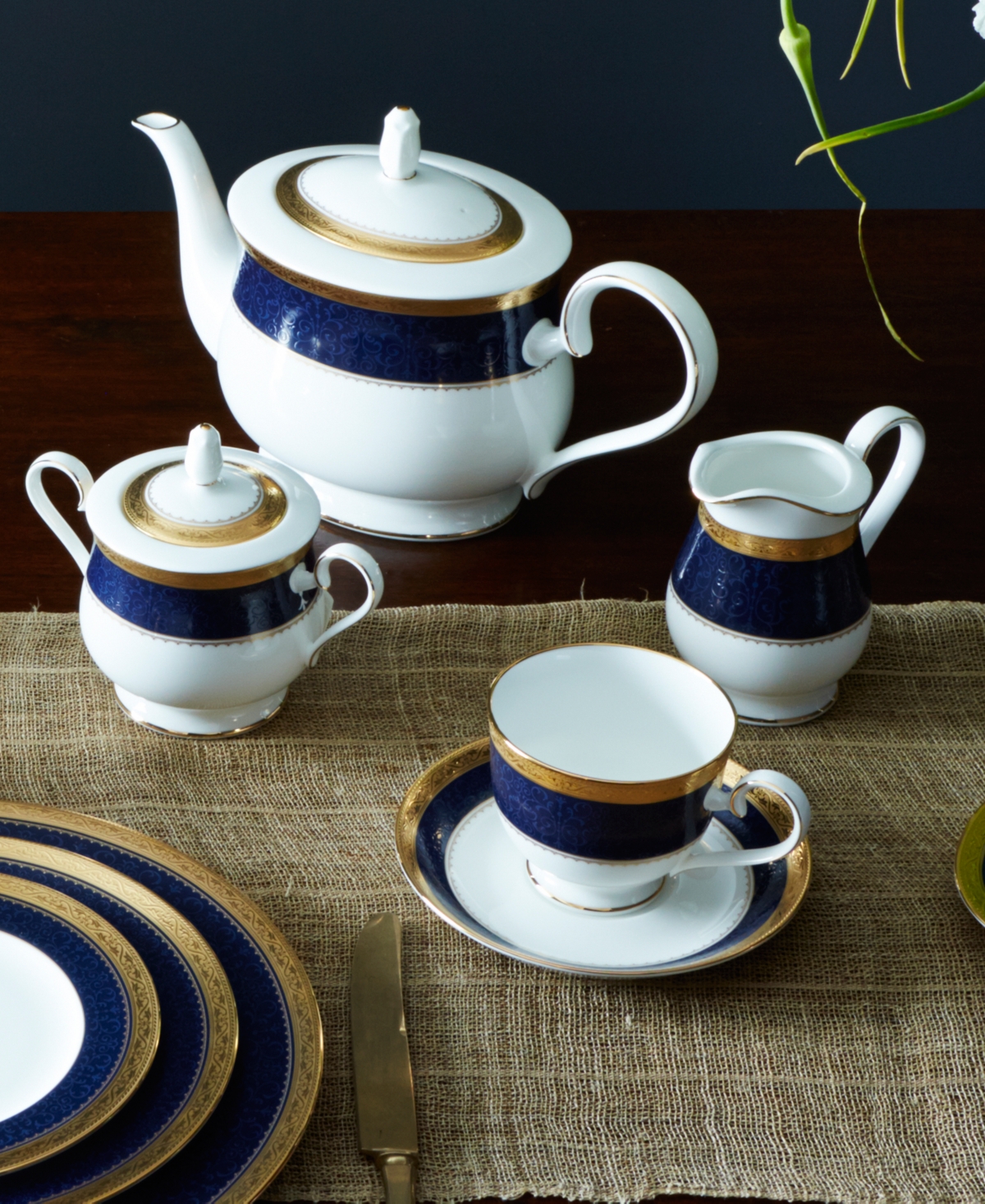 Noritake Odessa Cobalt Gold Sugar Creamer Set In Blue