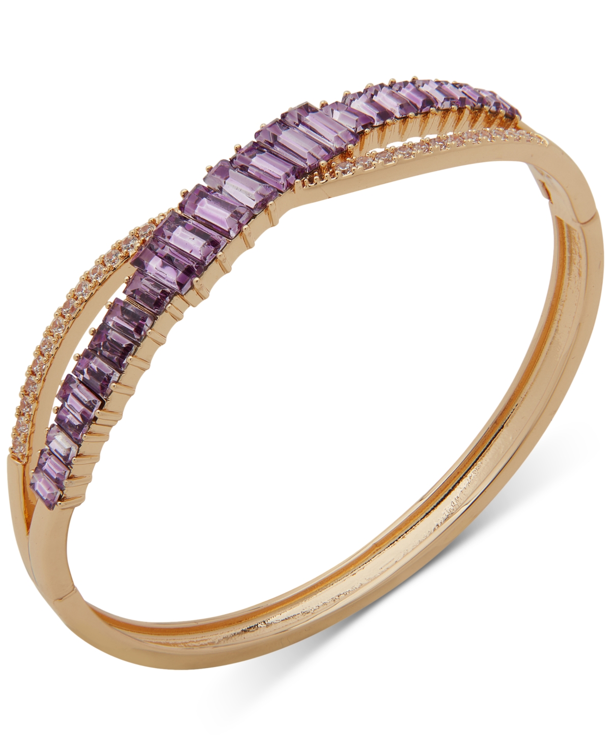 Gold-Tone Pave & Baguette Crystal Crisscross Bangle Bracelet - Purple