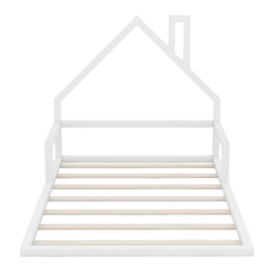  Full Size Wood Floor Bed With House-Shaped Headboard