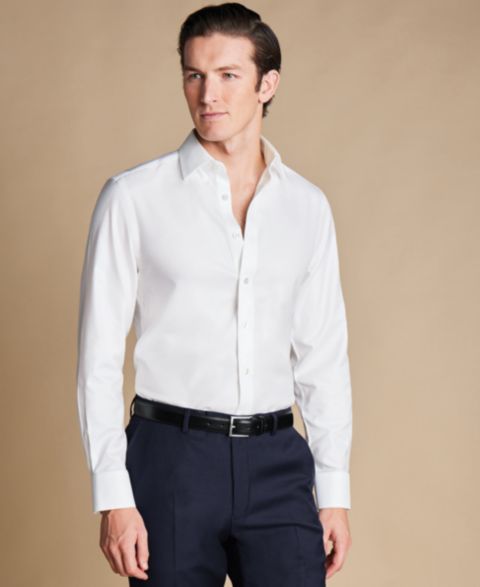 Мужская рубашка Charles Tyrwhitt Slim-Fit Non-Iron Solid Dress Shirt, цвет: Белый
