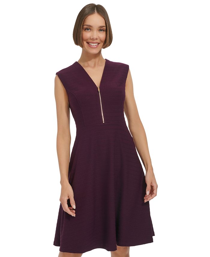 Tommy Hilfiger Women's Scuba Fit & Flare Dress Purple Size 12P