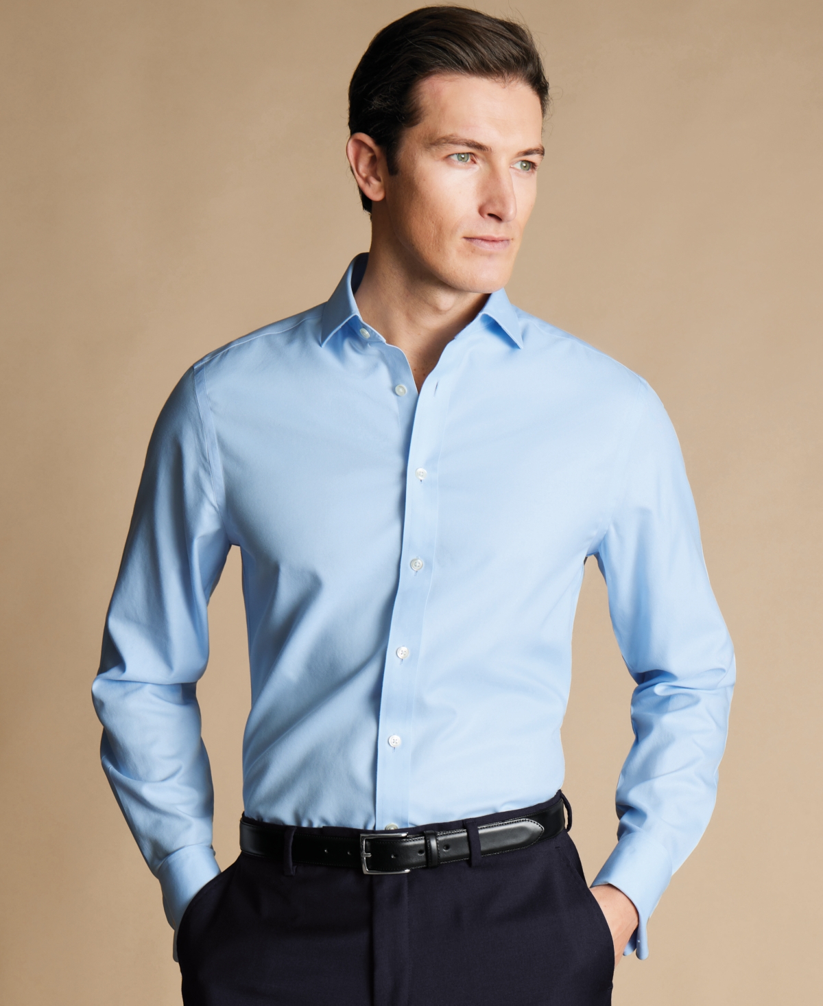 Men's Slim-Fit Non-Iron Solid Twill Dress Shirt - Sky Blue