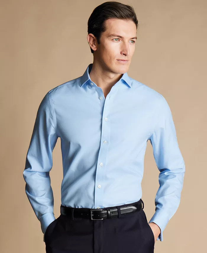 Men's Slim-Fit Non-Iron Solid Twill Dress Shirt