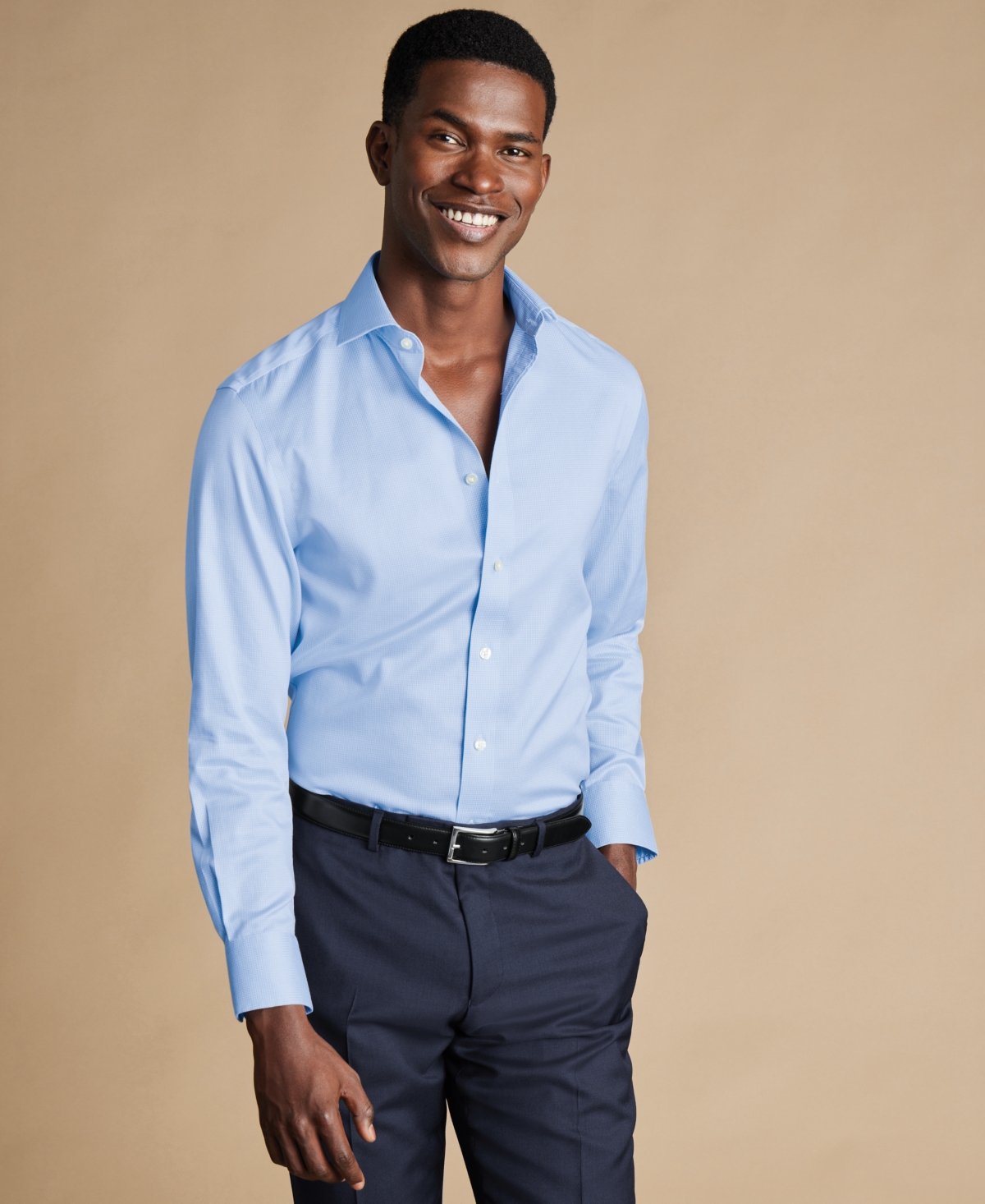 Men's Slim-Fit Non-Iron Puppytooth Dress Shirt - Sky Blue