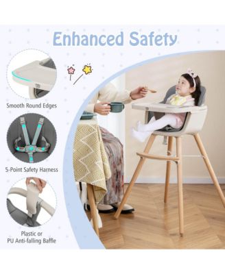 Toddler 3 in 1 Convertible Wooden High Chair Feeding Chair with Cushion