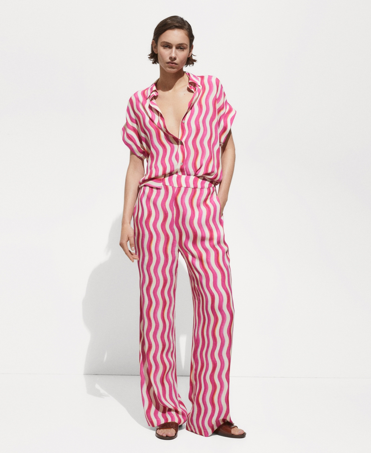 Mango Women's Wide Leg Printed Pants