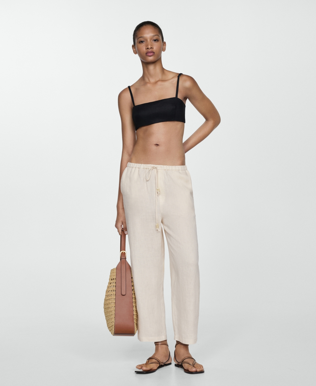 Mango Women's 100% Linen Jogger Trousers In Ecru