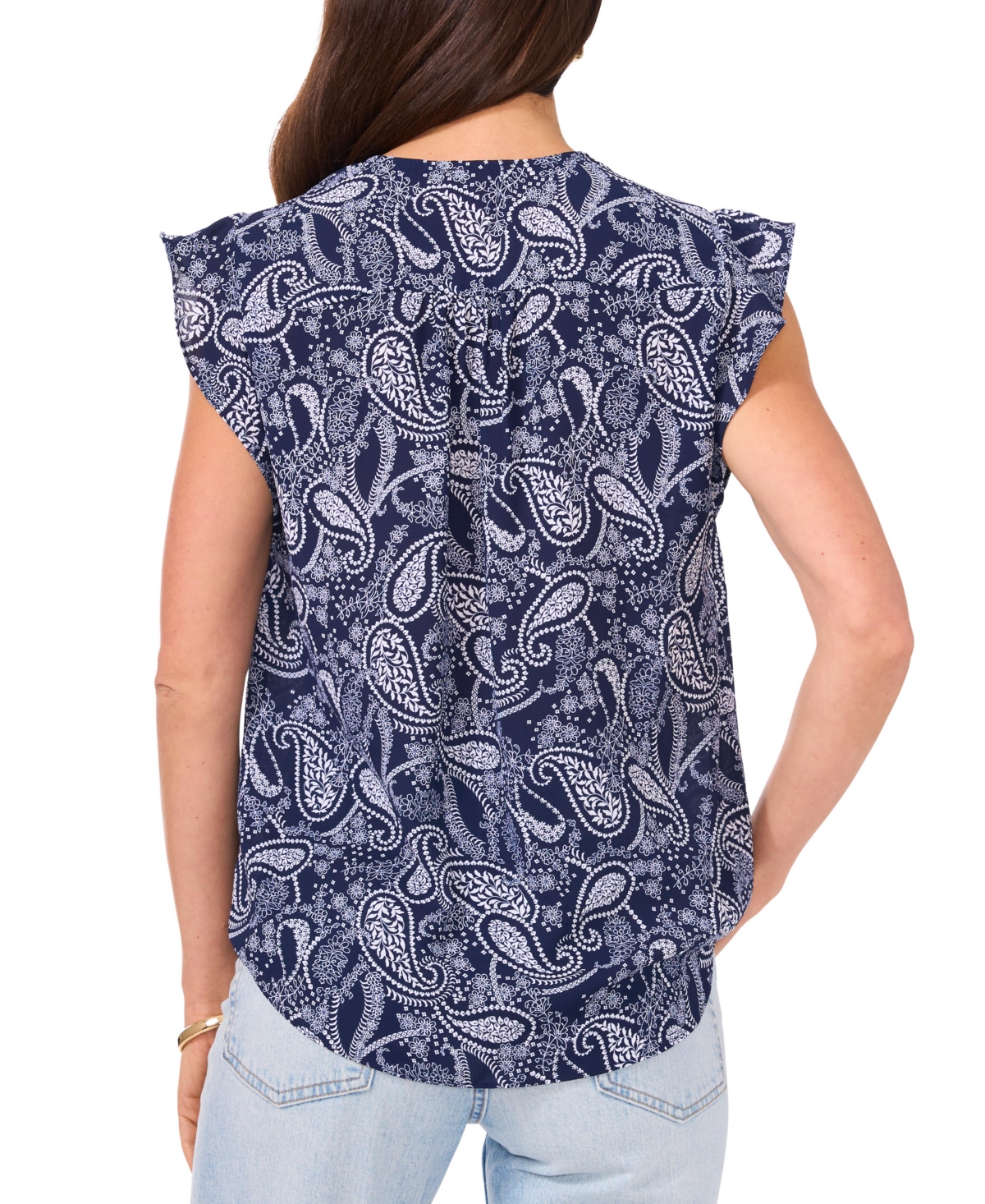 Vince Camuto Women's Paisley V-Neck Flutter-Sleeve Top