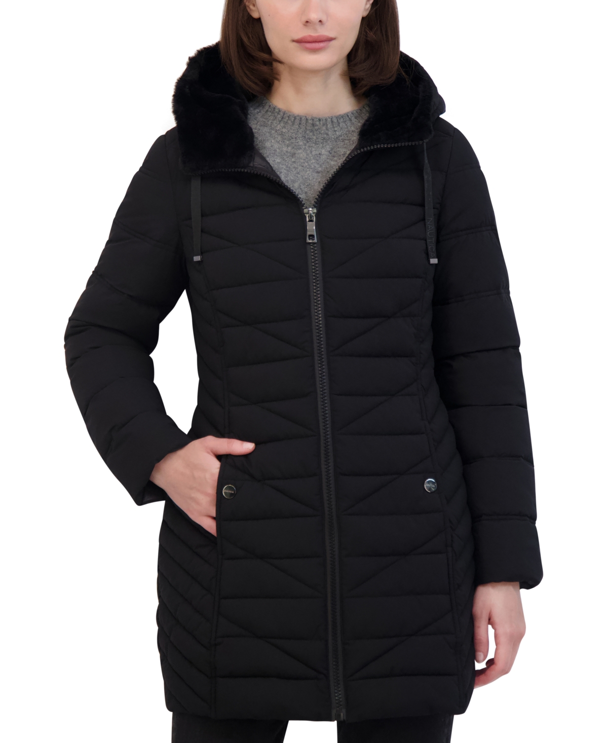 Nautica Women's Faux-Fur-Trim Hooded Packable Puffer Coat