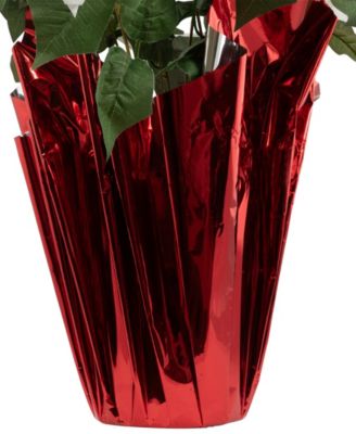 27.5" White Artificial Poinsettia with Red Wrapped Pot