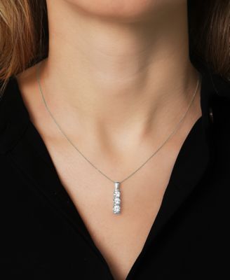 Diamond Graduated Three Stone Pendant Necklace (1 ct. t.w.) in 14k White or Yellow Gold, 18" + 2" extender, Created for Macy's