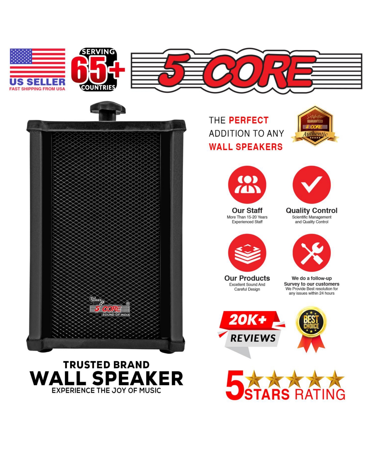 5 Core Outdoor Speakers Stereo In Wall Speaker 100W Peak Passive Outside Surface Mount Wired Waterproof Patio House Garage Indoor Exterior Audio Syste