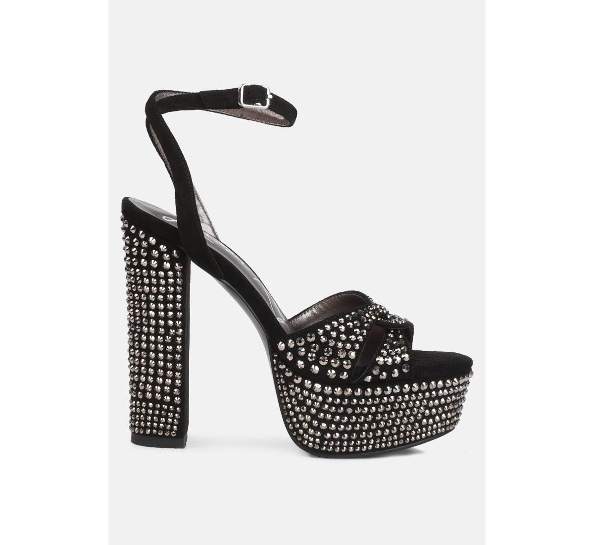 bellini heat-set diamante high block heel sandals - Black