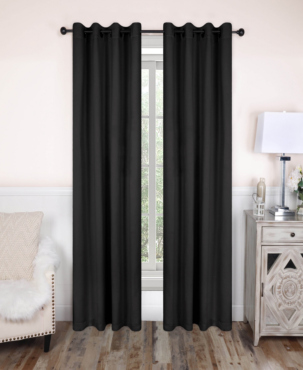 Superior Solid Classic Modern Wrinkle Resistant Room Darkening 2-Piece Curtain Set with Grommet Header Top, 52"X72" - Black