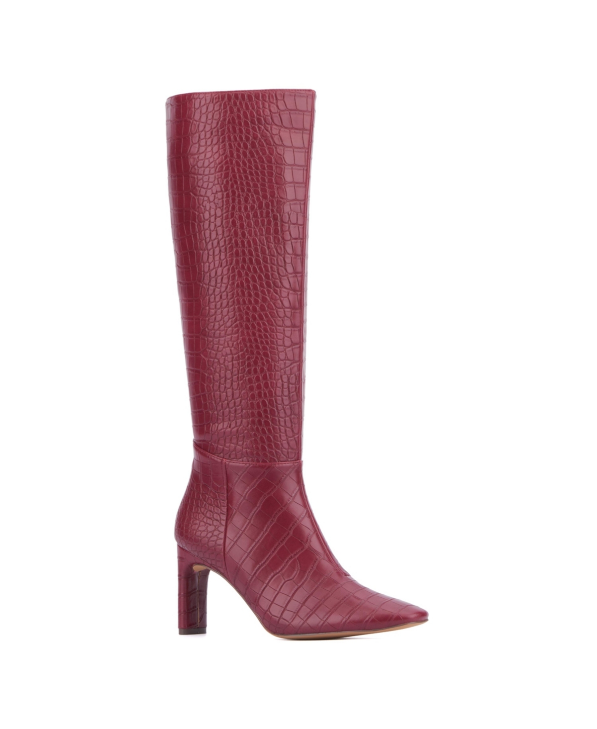 New York Company Women s Isabelle Croc Embossed Knee High Boots Dress Boots Wine croc Smart Closet