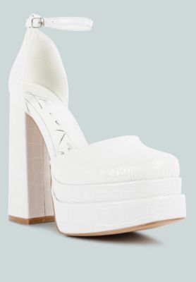 Women's Tempt Me Croc Textured High Block Heel Sandals