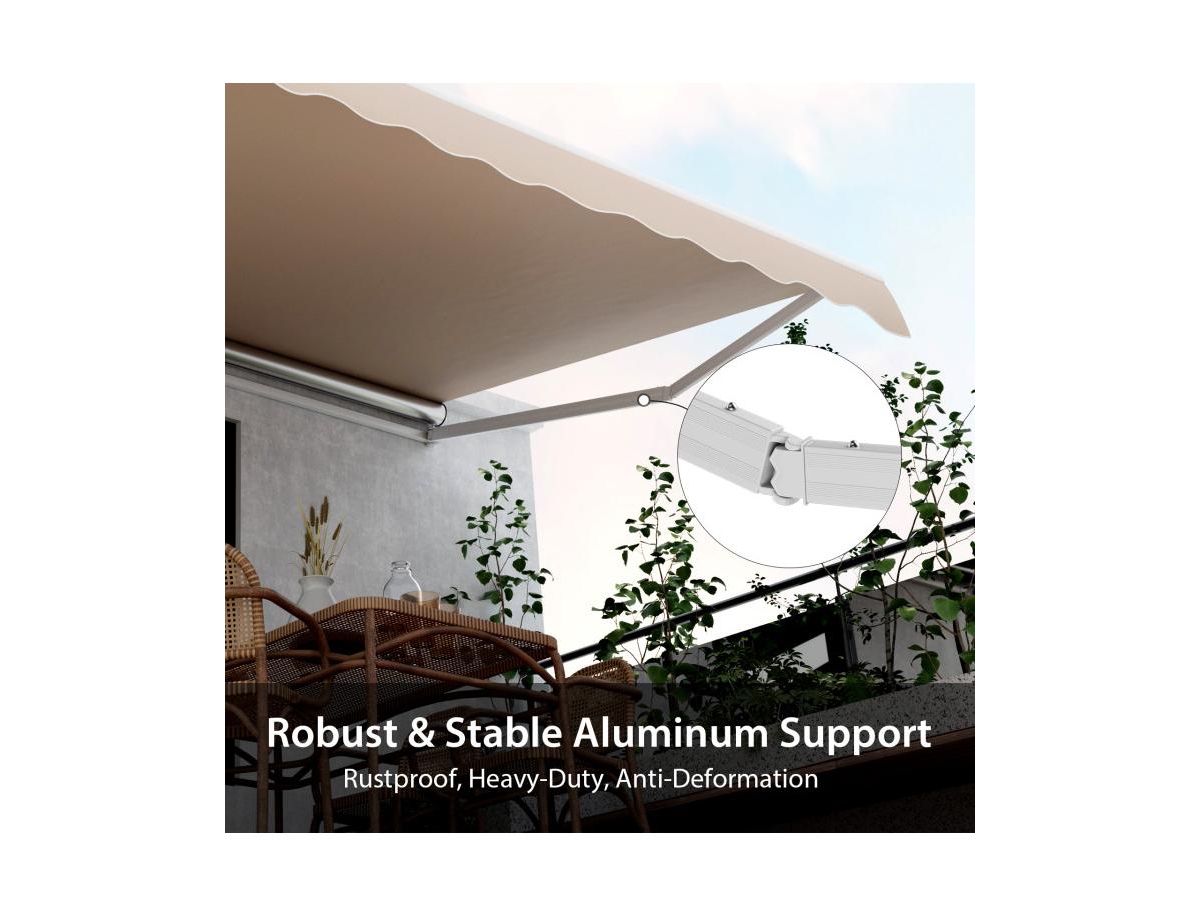 Slickblue Outdoor Manual Retractable Awning Cover Shelter Patio Sun Shade-Beige