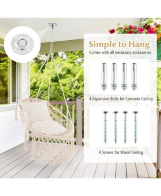 Hanging Hammock Chair with Soft Seat Cushions and Sturdy Rope Chain-Beige