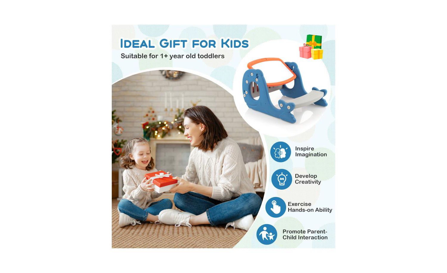 Toddler Convertible Activity Table Set Easel with Erasable Whiteboard-Blue