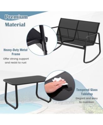 4-Piece Patio Rocking Chair Set with Glass-Top Table Outdoor Furniture for Porch, Yard, or Garden