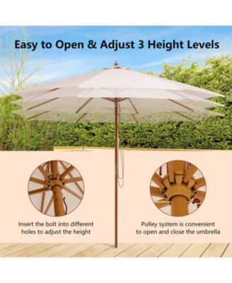 Patio Umbrella with 8 Wooden Ribs and 3 Adjustable Heights