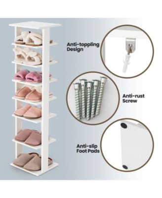 7-Tier Slim Wooden Vertical Shoe Rack for Entryway-White