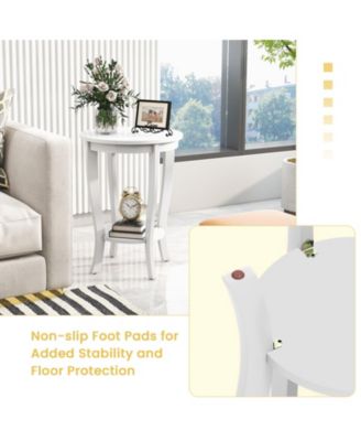 2-tier Round End Table with Solid Wood Legs