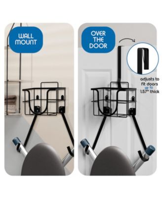 3 Piece Ironing Organizer Set - Board & Iron Holder T&V Shaped Wall & Over The Door Mounted - Iron Rest - Ironing Board Cover