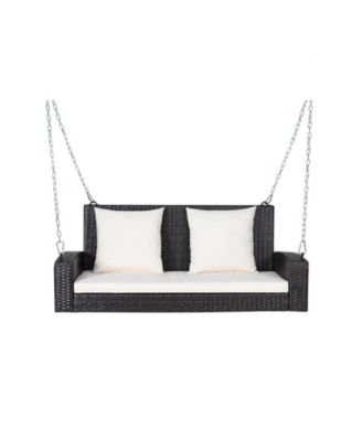 2-Person Wicker Hanging Porch Swing with Cushions - Includes 2 Back Cushions & 1 Seat Cushion
