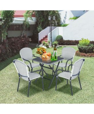 Set of 4 Patio Rattan Stackable Dining Chair with Armrest for Garden-White