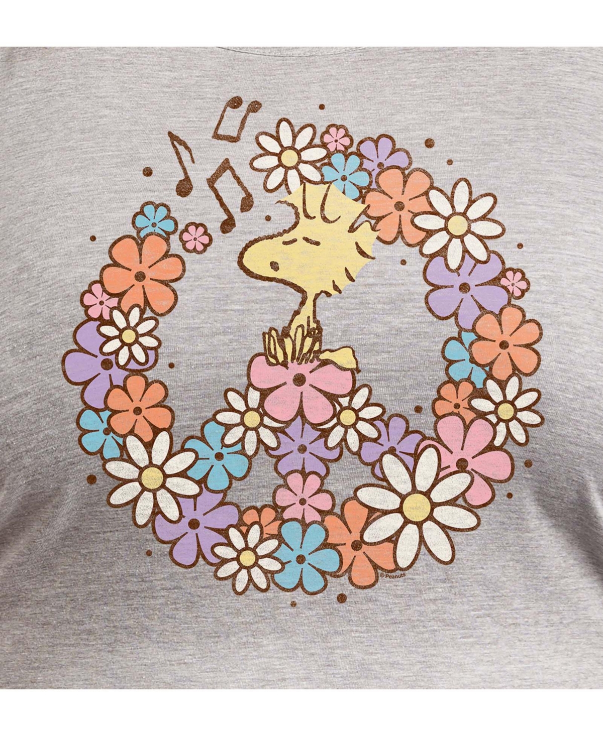 Hybrid Apparel Woodstock Floral Peace Sign Plus Size Graphic Tank In Heather Grey
