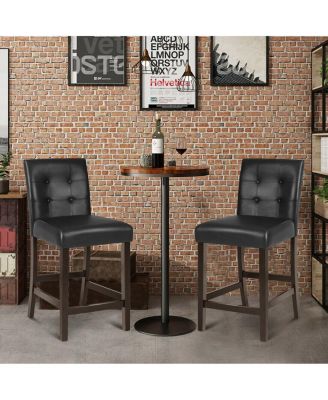Set of 2 PVC Leather Bar Stools with Solid Wood Legs