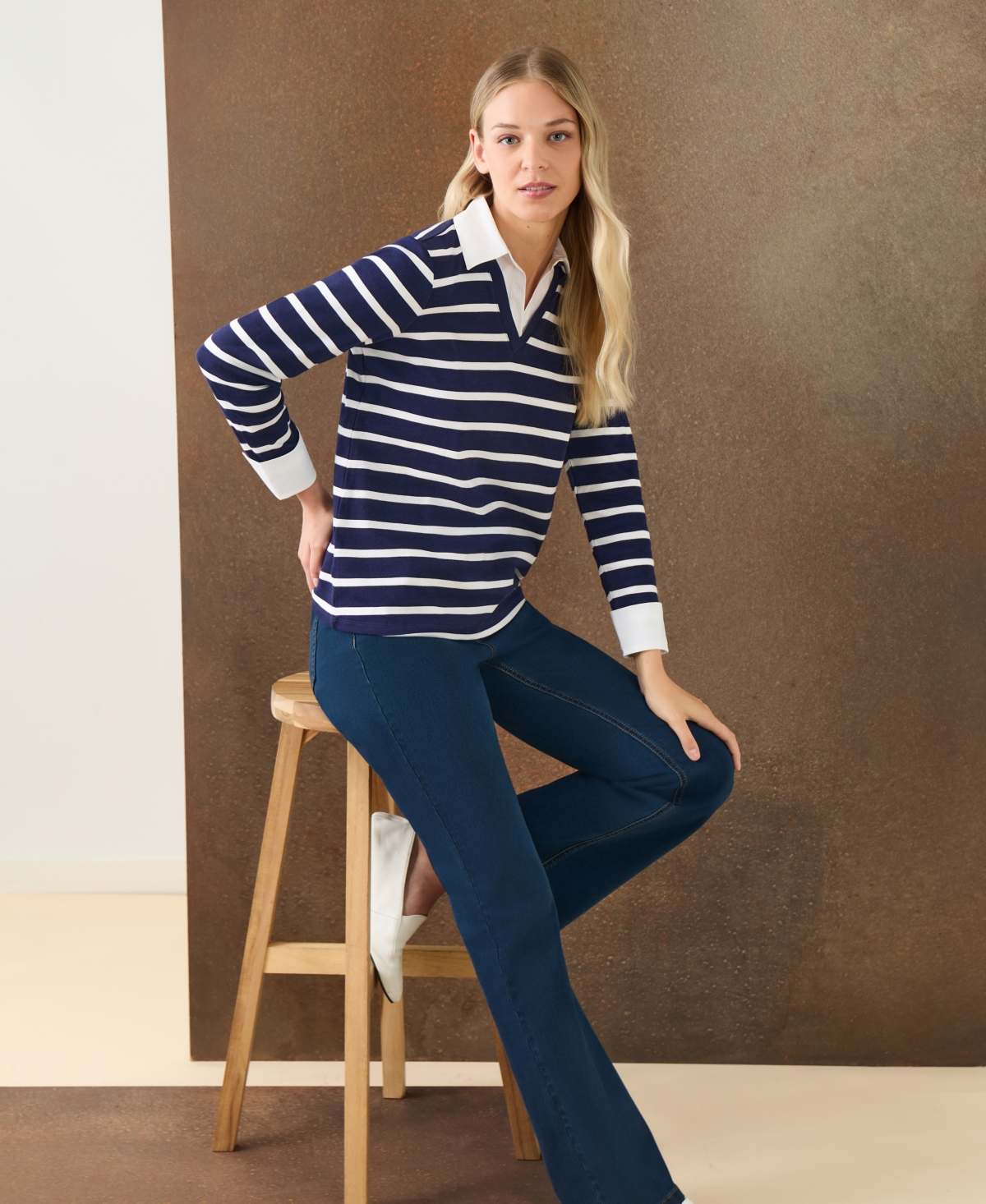 Jones New York Women's Cotton Striped Layered-Look Top